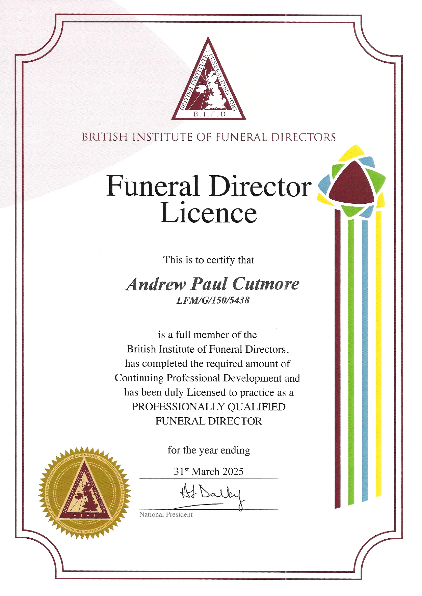 Andrews Funeral Directors License